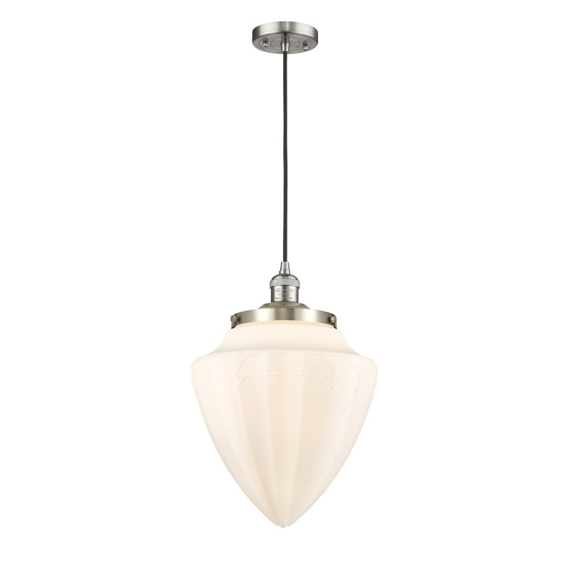 Luminaire suspendu simple à 1 lumière, Nickel satiné brossé, Blanc mat