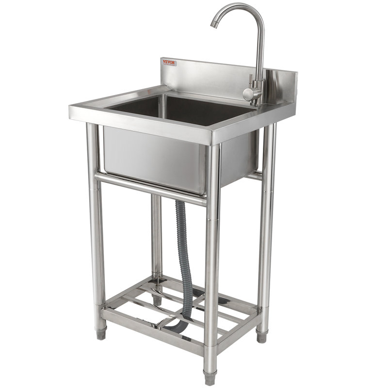 21.7'' L x 19.7'' W Silver Free Standing Laundry Sink with Faucet
