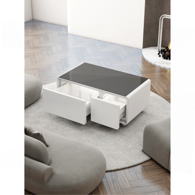 Table basse de style moderne avec affichage à DEL et couleur blanche, Blanc