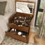Bureau de coiffeuse 3-en-1 avec miroir éclairé à DEL et tabouret, coiffeuse à maquillage multifonctionnelle avec rangement caché, ensemble de coiffeuse compact pour le vestiaire de la chambre à coucher-129459594
