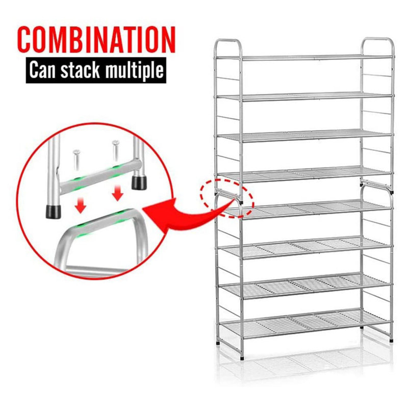 12 Pair Stackable Shoe Rack, Silver