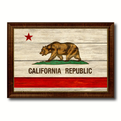 «California State», impression de drapeau texturé avec cadre brun doré, 15 x 21