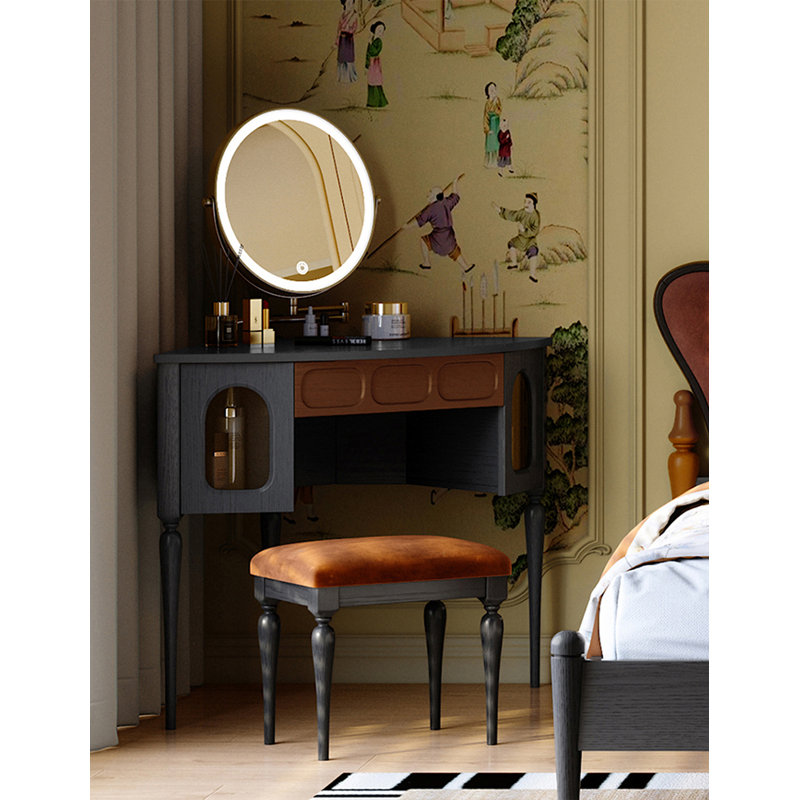 Coiffeuse triangulaire vintage en bois massif de style français pour petite chambre