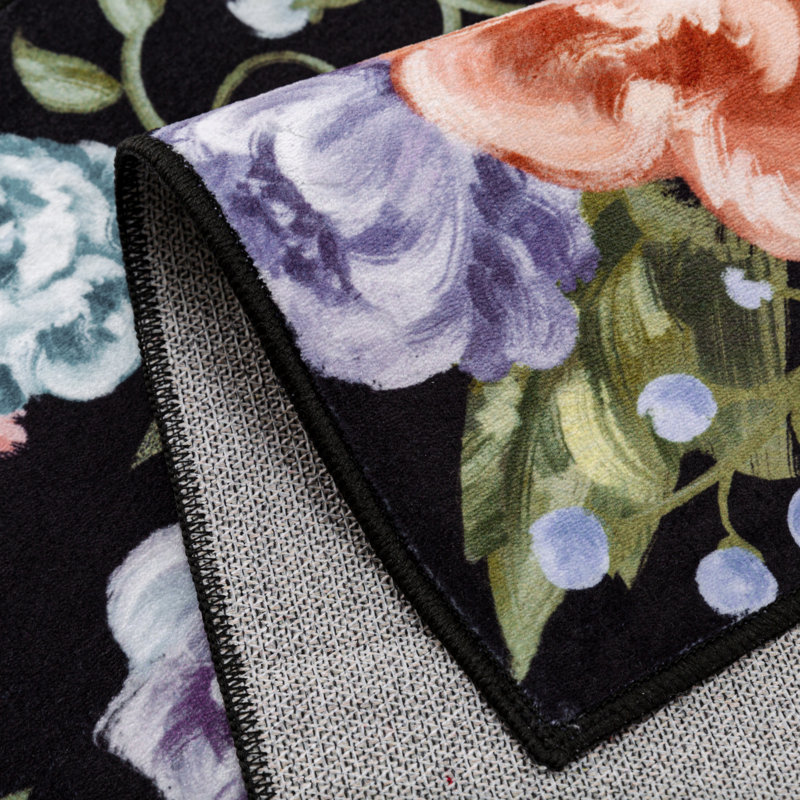 Liam Modern Floral Black Area Rug, Rectangle 8'6" x 11'6"