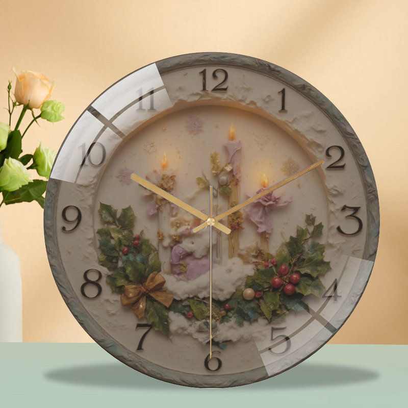 Horloge murale de Noël avec bougies et houx