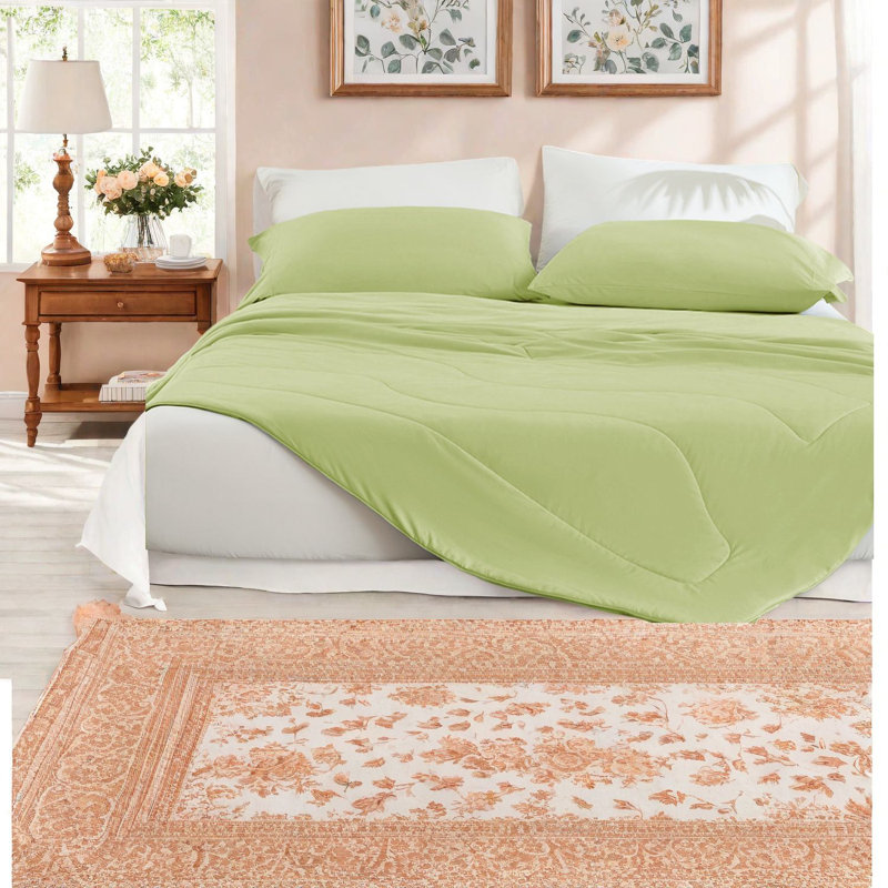 Ensemble de literie toutes saisons, 60 po x 90 po, tissu en nylon vert sauge