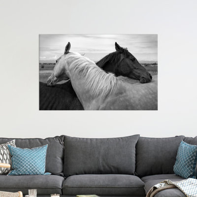 Stunning Black and White Horse Couple Canvas Wall Art Perfect for Wedding Decor or Personalized Baby Gift