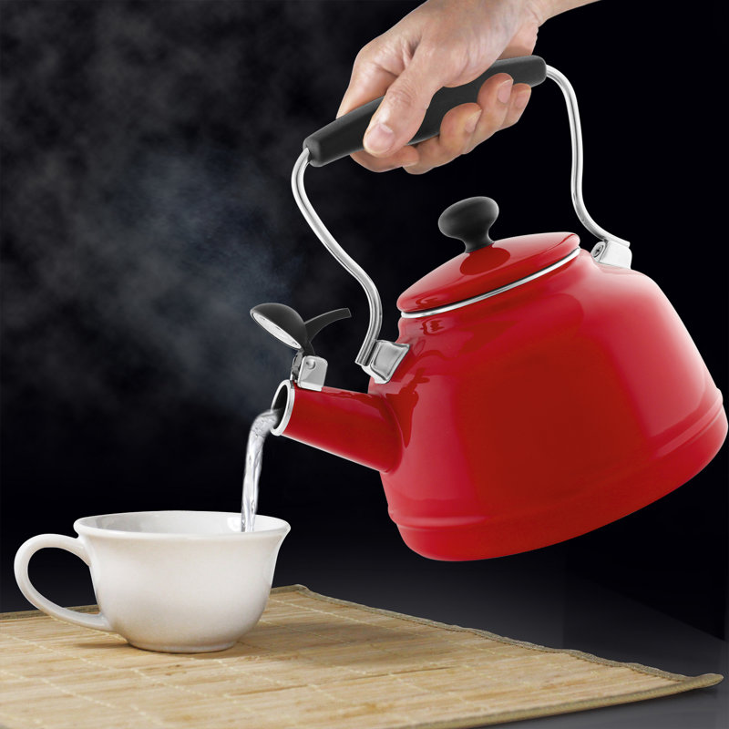 Chantal Vintage 1.7 Quarts Enamelware Whistling Stovetop Tea Kettle, Red