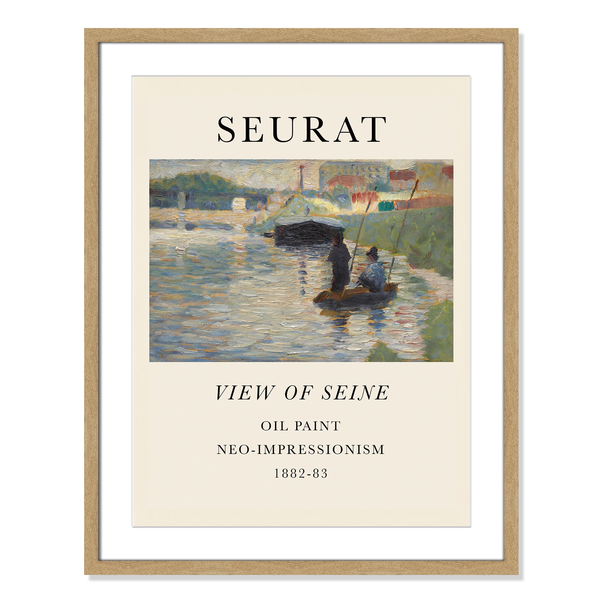 View Of Seine by Georges Seurat, Natural Single Picture Frame, Yes, 29.5" H x 23.5" W x 1.25" D