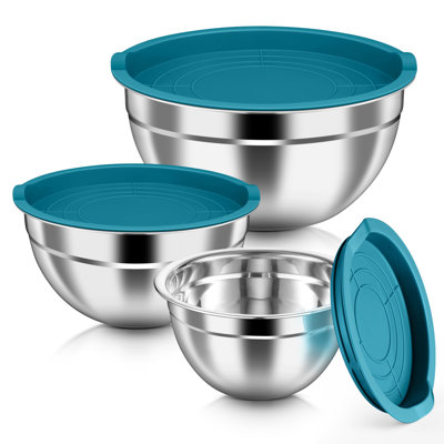 Mixing Bowls with Airtight Lids, Stainless Steel Salad Bowls, Strong Nesting Bowls, Serving & Food Storage, Stackable Design, 6-Piece, (Teal Blue)