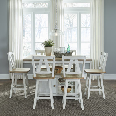 Keswick 6 Person Gathering Dining Table Set w/ Swivel Chairs