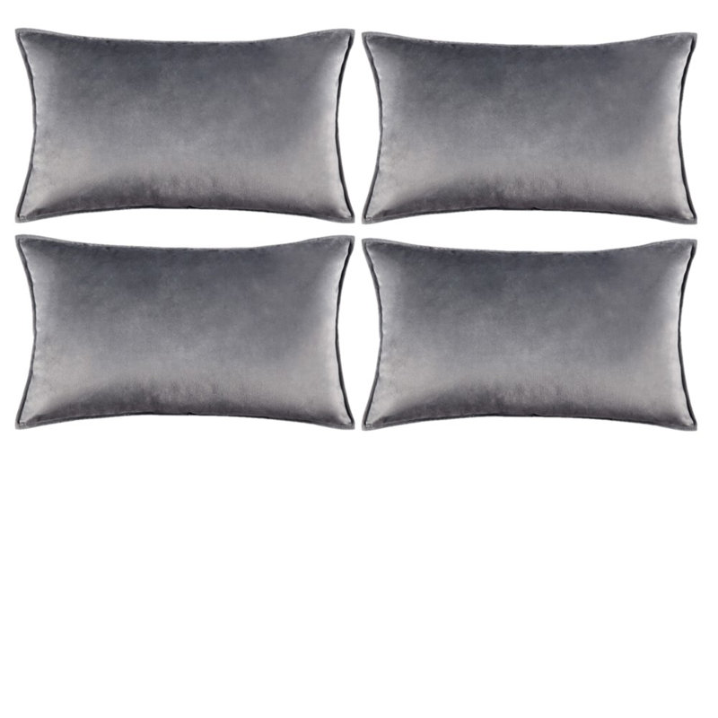 Ensemble de 4 housses de coussin en velours, gris, H 14 po x l 20 po, Housse de coussin seulement - sans coussin