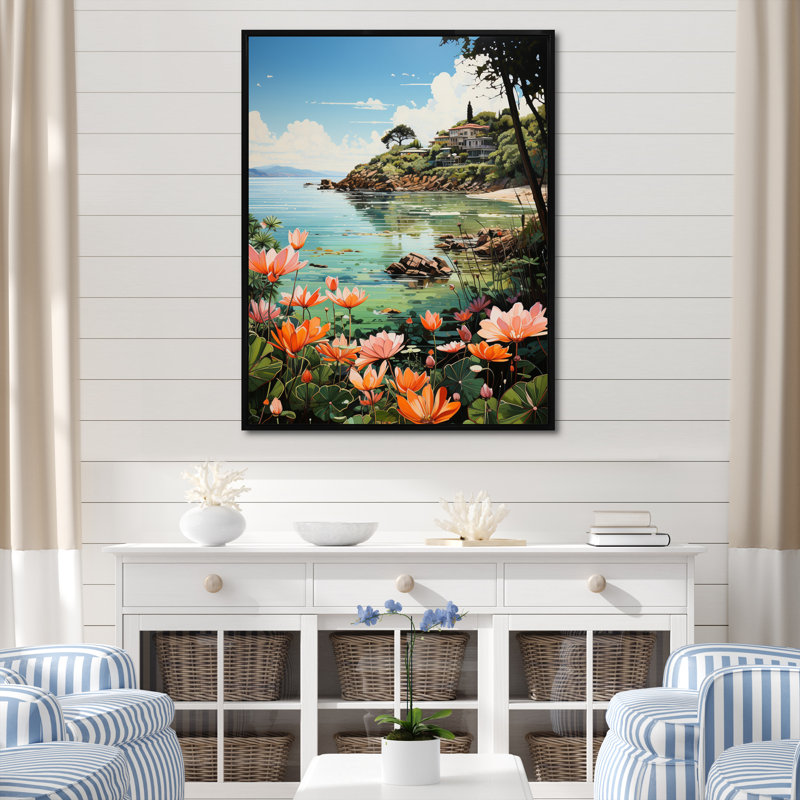 Bedrie Coastaltropical Tropical Paradise Pointillism II sur toile, H 32 po x l 24 po x P 1 po, Cadre flottant noir