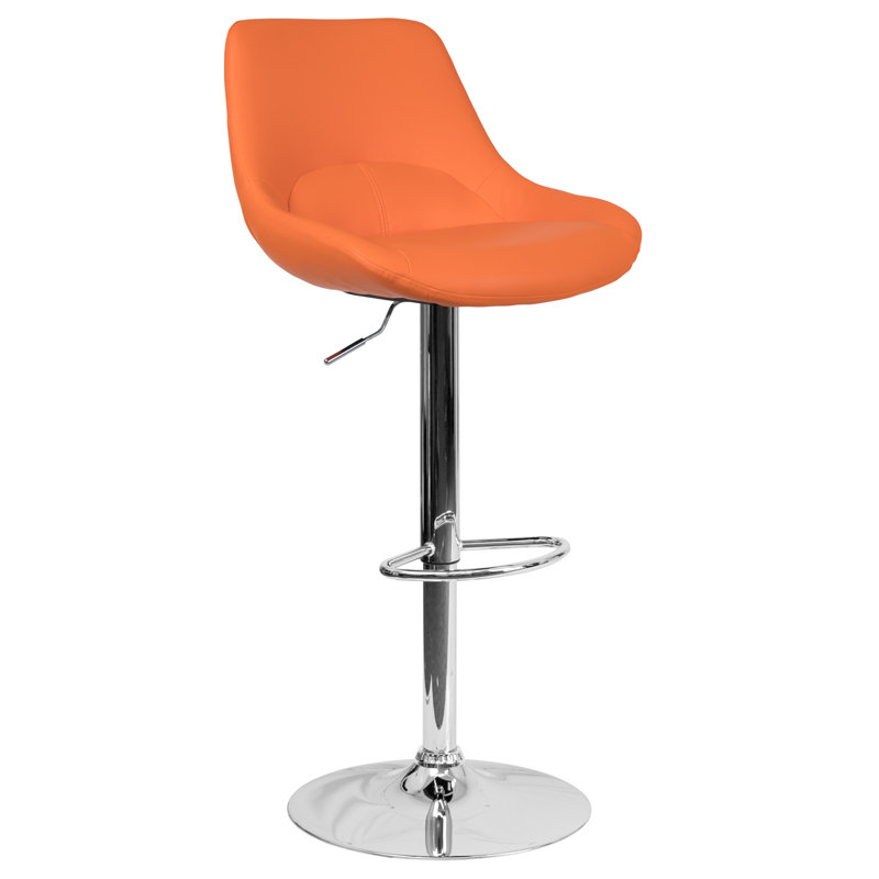 Tabouret de bar pivotant à hauteur réglable au gaz contemporain avec coussin de soutien - Tabouret de cuisine, Vinyle orange
