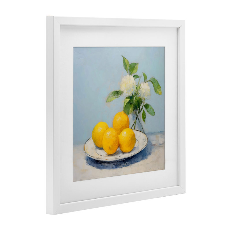 Vase de fleurs et de citrons, reproduction sous verre, design by Creative Studio, 13 x 13, Coastal White Under Glass Framed