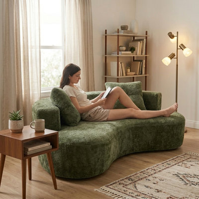 Canapé moderne incurvé sans structure, canapé nuage confortable de 203 cm pour salon, canapé luxueux en peluche bouclée pour appartements et espaces de réception