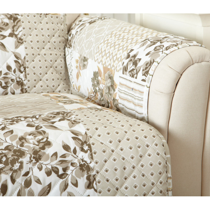 Taupe Patchwork Reversible Chair Furniture Protector Slipcover