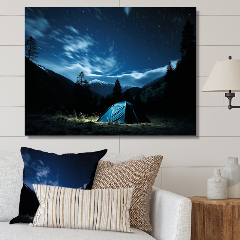Starlit camping in Canada 1 - camping, art mural, Toile tendue, H 12 po x l 20 po x P 1 po