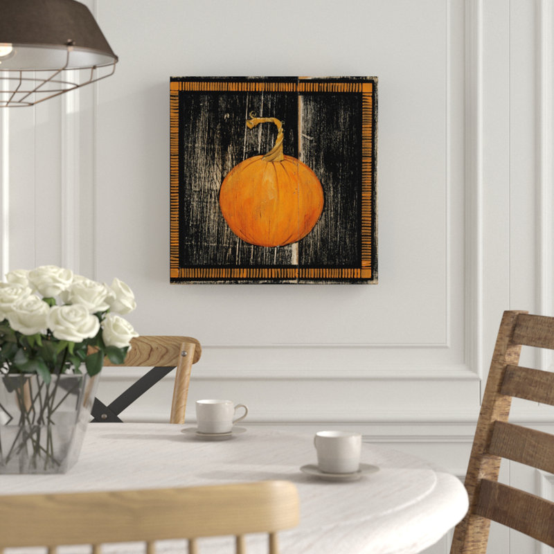 «Polka Dot Pumpkin I», reproduction sur toile, H 18 po x l 18 po x P 2 po, Cadre flottant en noyer