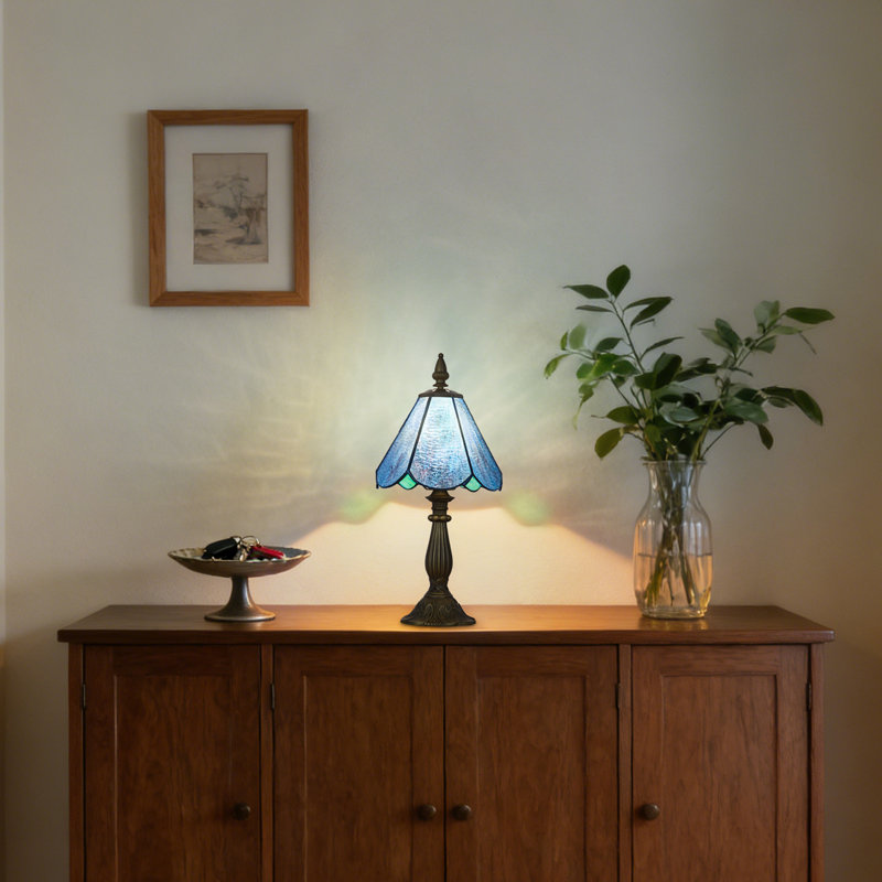 1 - Light7 inch blue Tiffany Table Lamp,Handcrafts Stained Glass Style Table Light, Blue