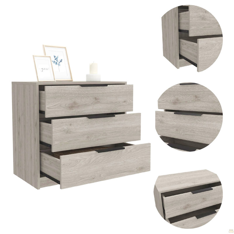 Commode 3 tiroirs, plateau supérieur - gris clair