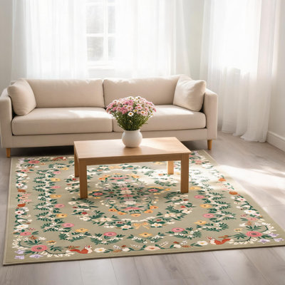 Tapis décoratif lavable à motif floral rétro à poils courts, antidérapant, résistant aux marques, décor de chalet romantique pour le salon, la chambre des filles, la salle à manger, la chambre de bébé