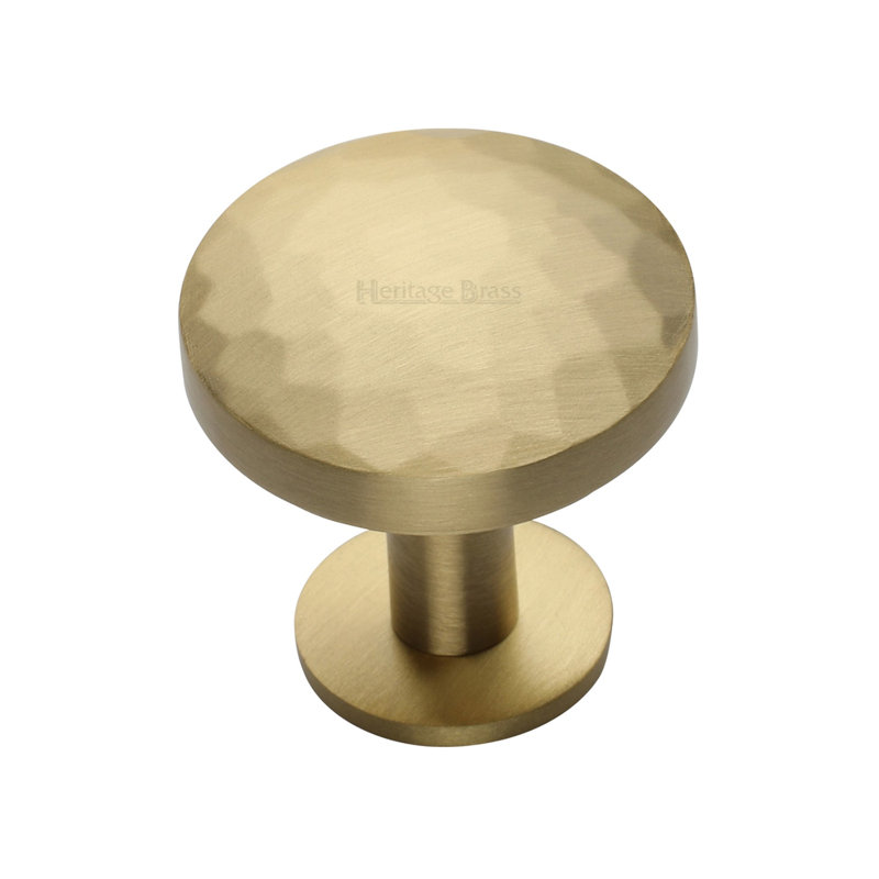 Heritage Brass Cabinet Knob Round Hammered Design with Rose, 3.2cm