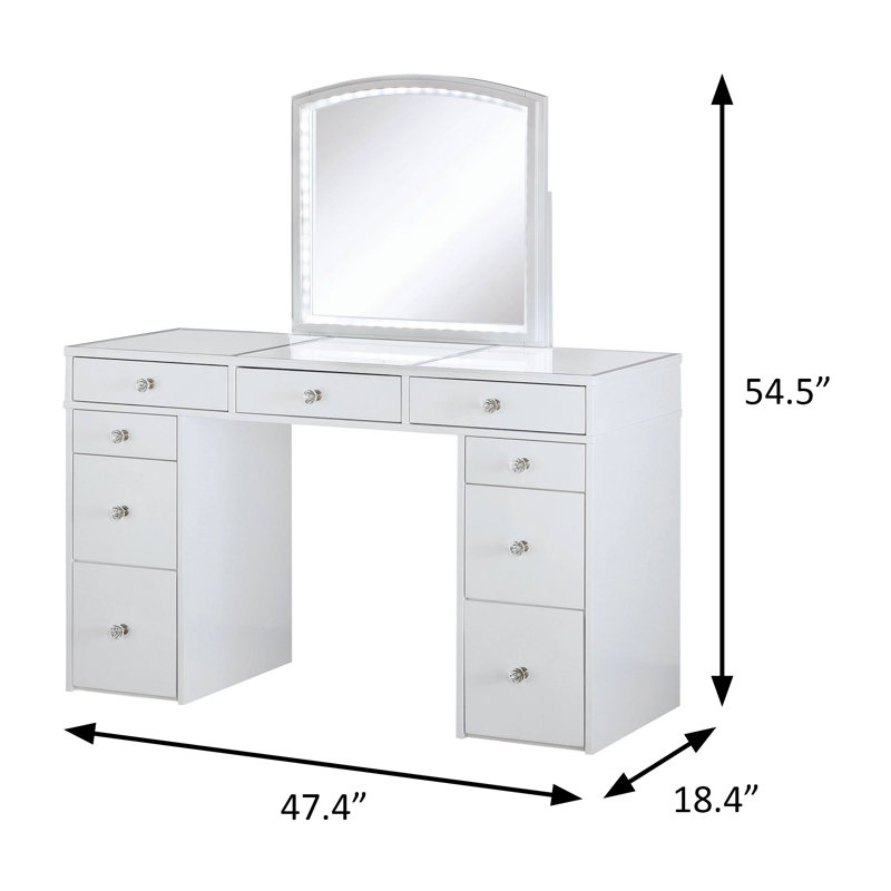 47.4" W Contemporary Vanity W/ Stool, White