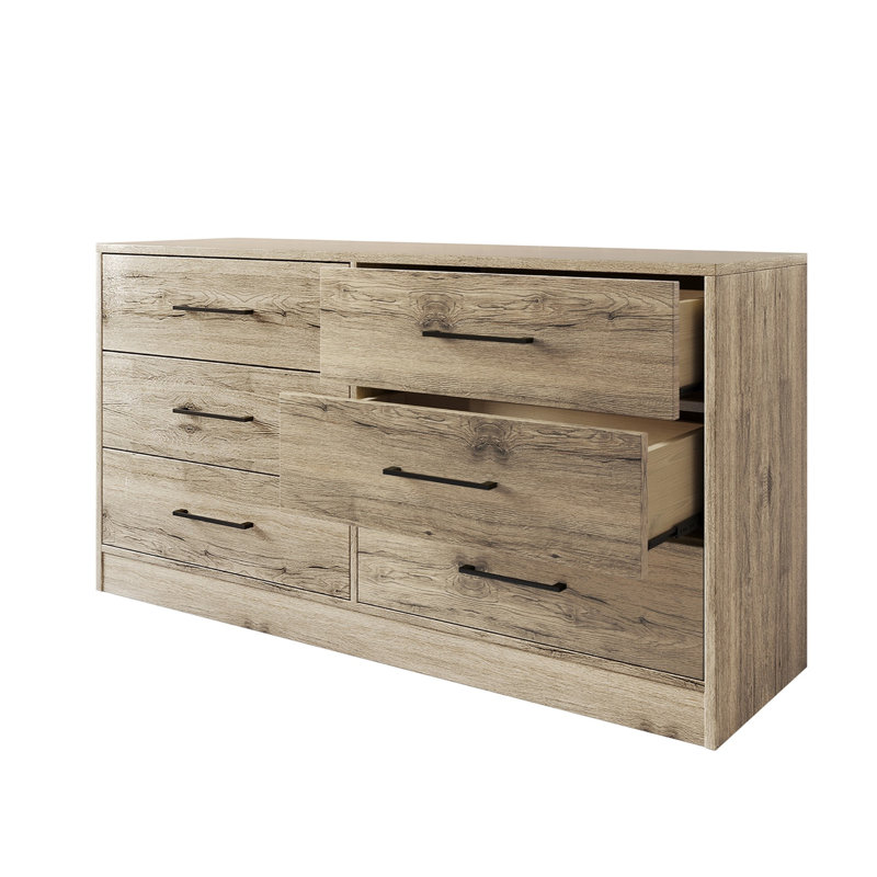 6 Drawers Dresser, Light Oak