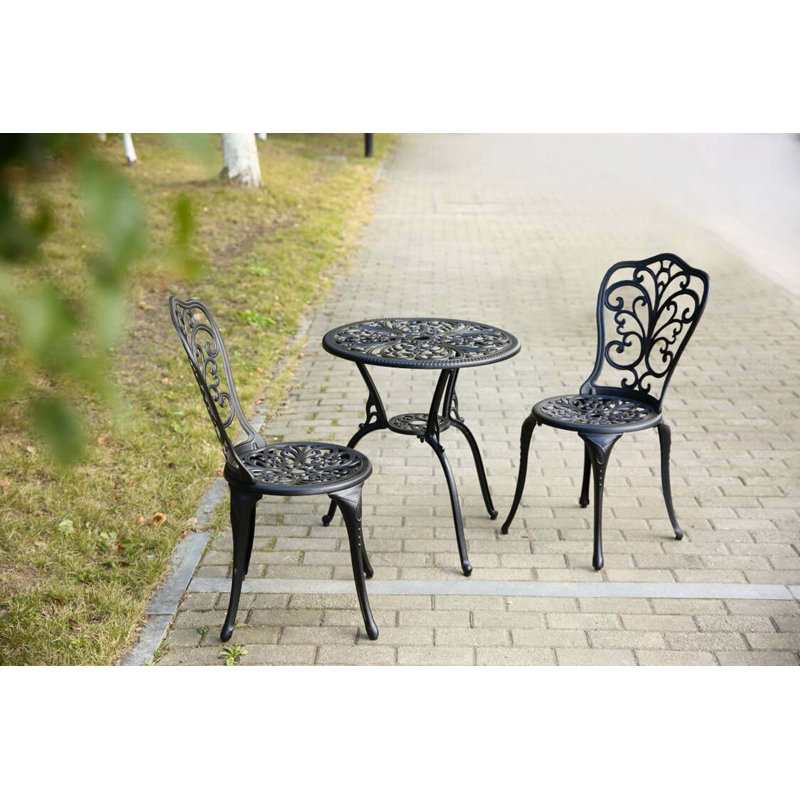 Ensemble bistro 3 pièces d'extérieur en fonte d'aluminium résistant à la rouille, Black