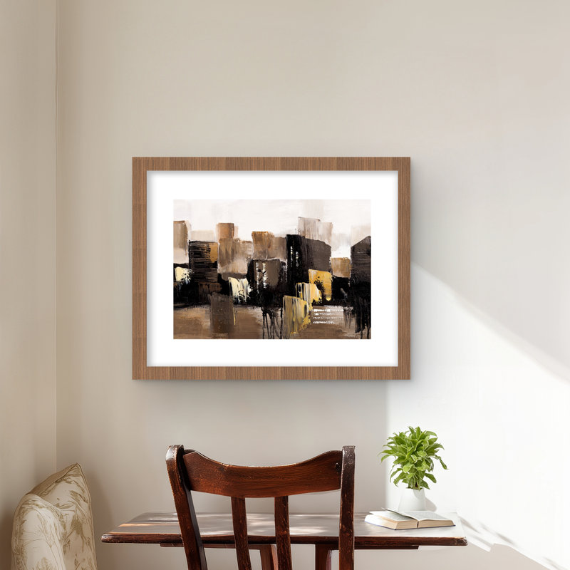 «Earthy Tones Abstract Cityscape», impression encadrée moderne, H 20 po x l 16 po, Brun