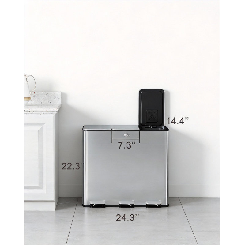 Poubelle à 3 compartiments, avec couvercles hermétiques, 15,9 gallons
