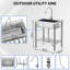 Stainless Steel Sink,Freestanding Single Trough Commercial Kitchen Sink Set with Faucet, Commercial Single Bowl Kitchen Prep & Utility Sink