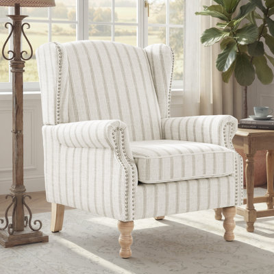 Farmhouse 30.9" Oversized Wide Upholstered Wingback Armchair with Solid Wood Legs For Living Room Bedroom Study And Corner