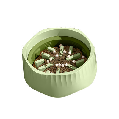 Pet Slow Feeding Bowl, Anti-Choking Bowl Switchable Anti-Slip Anti-Spill Dish for Dogs and Cats, Green