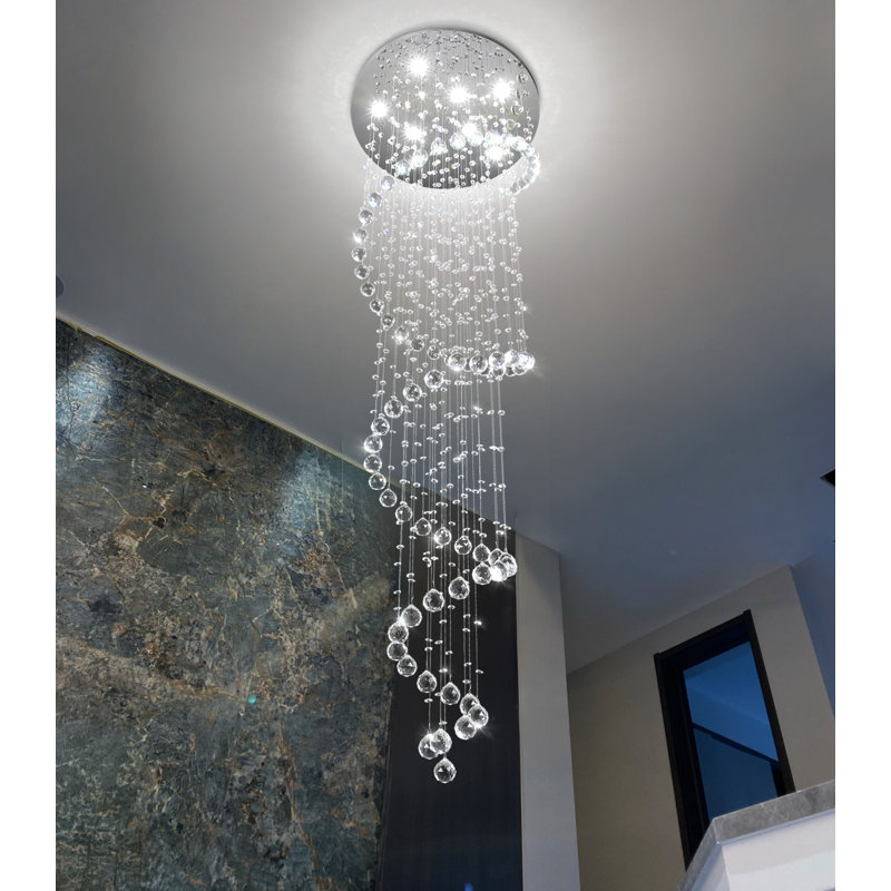 Lustre moderne en cristal à intensité variable, H 78 po x l 23,6 po x P 23,6 po, Argent argent, 8