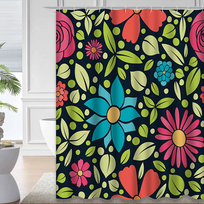 Rideau de douche à motif floral avec 12 crochets, L 72 po x l 84 po