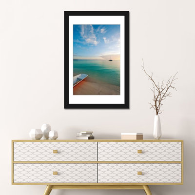 «Dinghy Boat on Beach at Sunset, Great Exuma Island, Bahamas», reproduction de photo sur toile