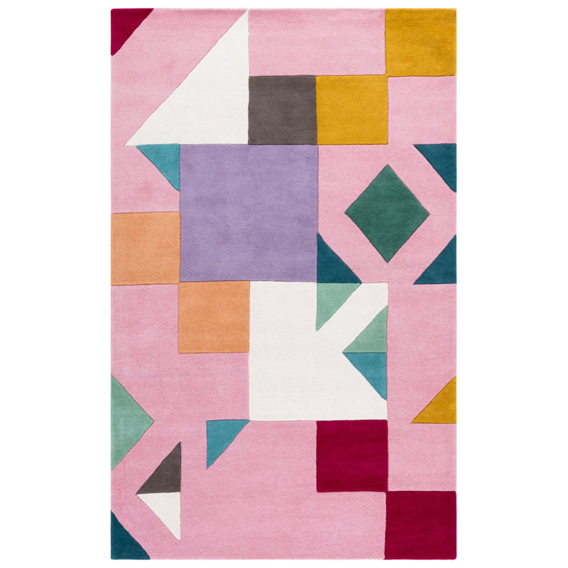 Harsirat Handmade Hand Tufted Wool Pink/Orange/Beige Rug, Rectangle 5' x 8'