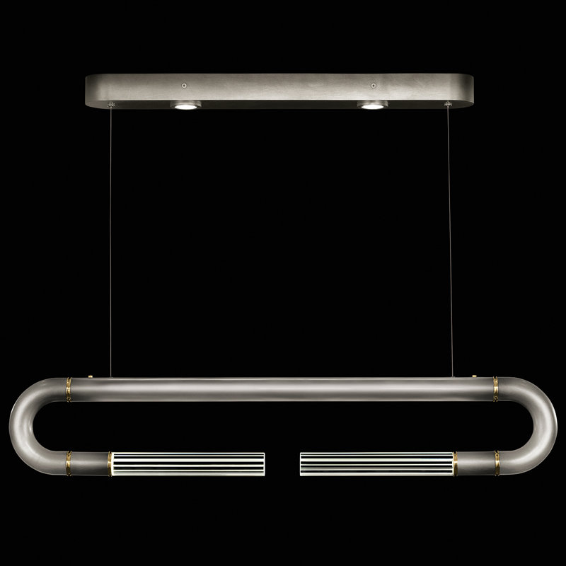 Luminaire suspendu linéaire avec peau Antonia, Argent ombré / laiton
