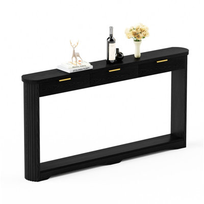 Black 70.1" Wavy Pattern Storage Console Table with Drawers, Slim Wooden Sofa Side Table for Entryway, Hallway & Doorway (70.1"L*8.7"W*35.5"H)