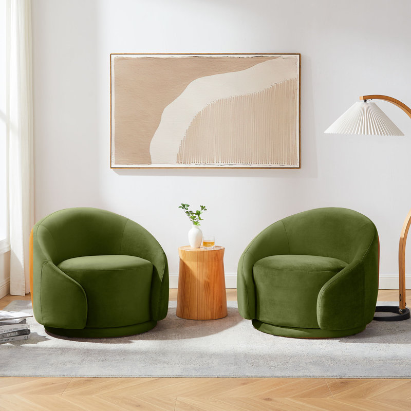 Fauteuil demi-tonneau pivotant de 34,25 po Blaklee, Velours vert olive