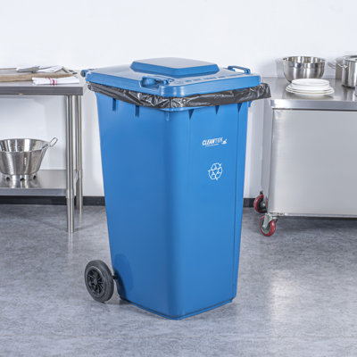 Poubelle à roulettes 64 gallons, 1 poubelle avec couvercle - Accessoire à monter vendue séparément, rectangulaire, poubelle en plastique bleu, durable, pour l'extérieur