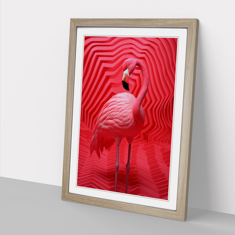 Flamingo Op - Framed Print, Oak Framed, 46cm H x 34cm W