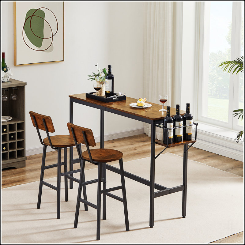 Bar Table Set with wine bottle storage rack