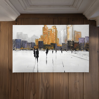 Silhouettes Walking Towards the City Door Mat | Yellow Street Decor