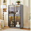 Vitrine haute de 60,6 po avec porte en verre trempé, éclairage DEL, deux tiroirs, armoire de rangement de style moderne pour le salon, le bureau et le bureau