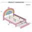 Lit simple pour enfant rose avec tête de lit arc-en-ciel et tiroir de rangement