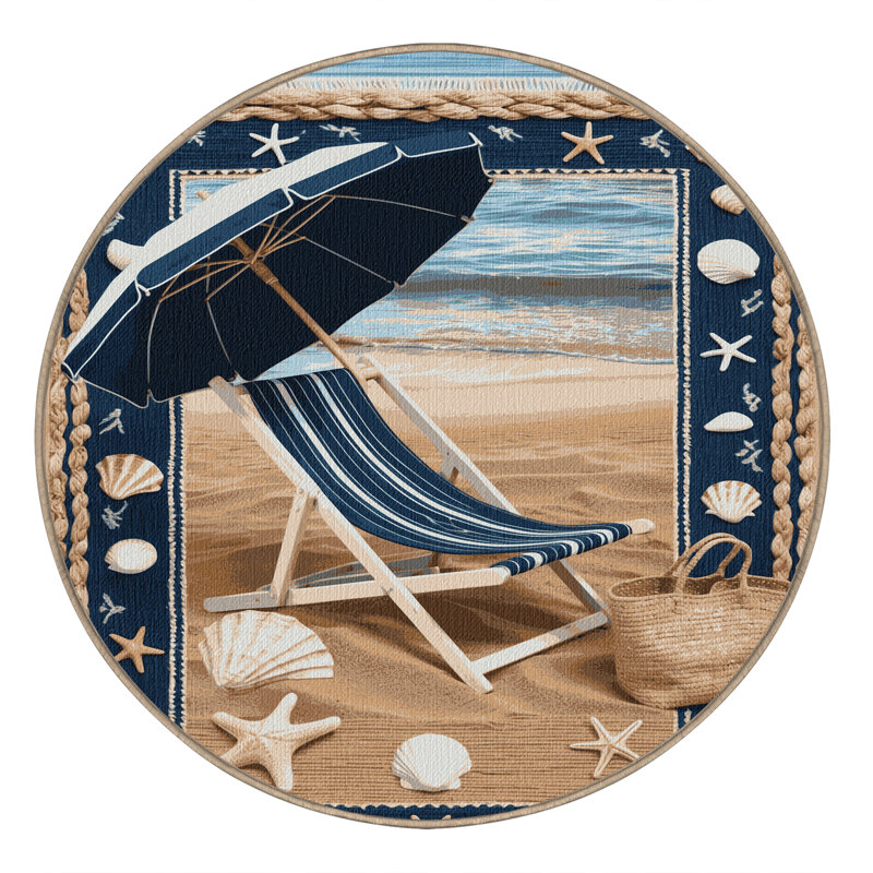  Tapis bord de mer lavable, Rond 5 pi