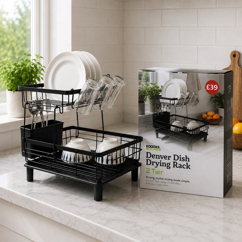 DENVER DISH DRYING RACK 2 TIER BLACK